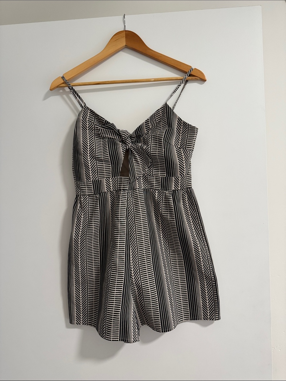 Blue Rain Black and White Striped Tie-Front Romper